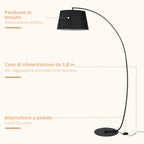 Arch Ground Lamp with fabric lampshade in black pedal switch - Borgè