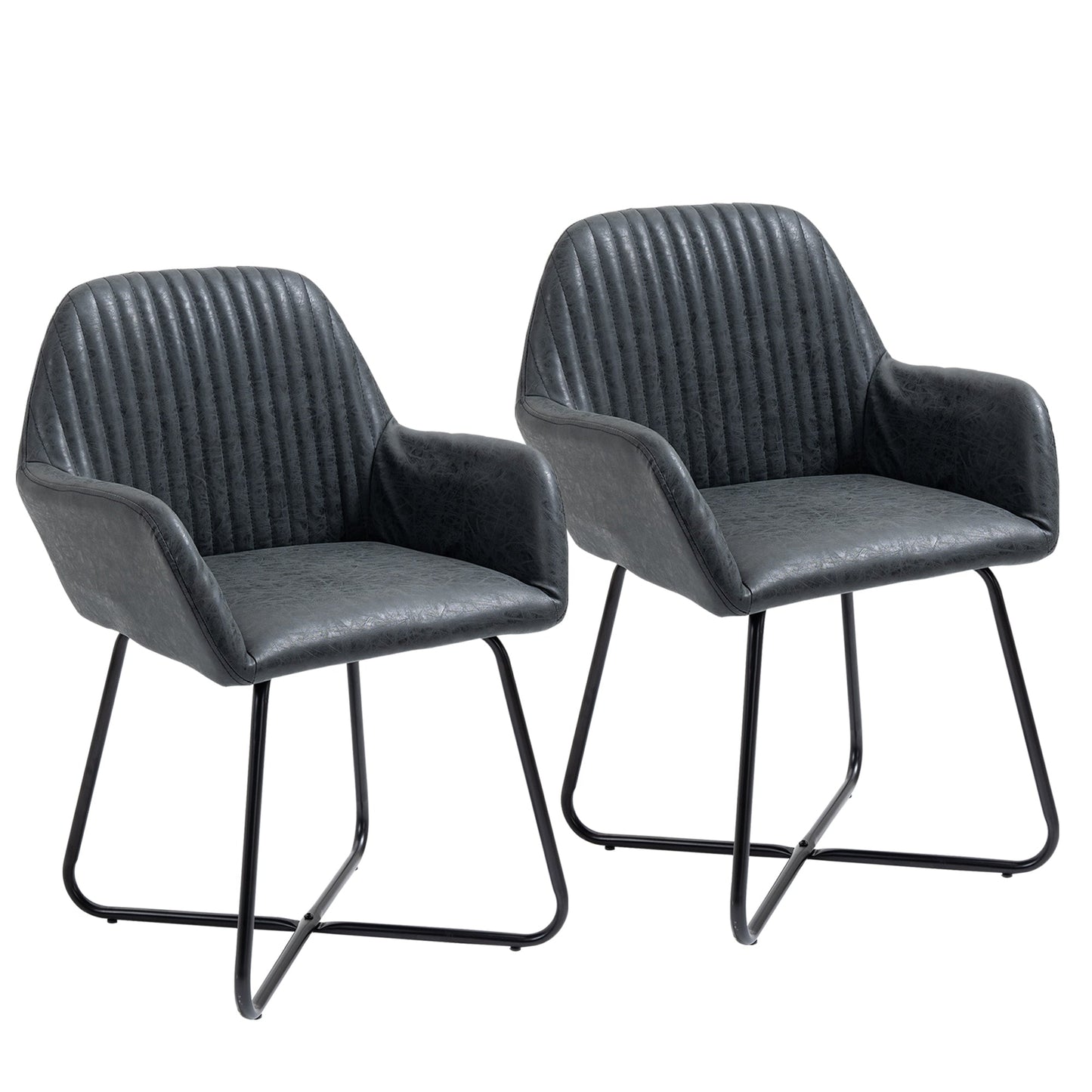 Set 2 Modern Chairs For Dining Room, Kitchen or Living Room, Padded Chairs in Black Similpelle 60x56.5x85cm - Borgè