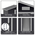 Galvanized Steel Garden Shed, Double Sliding Door and 4 Vents 2x1.5x1.9m - Borge' Group Limited