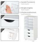 Vadet Tagged Coaching Daid with 4 wheels 4 shelves 3 drawers in Wooden Wooden White MDF 38 x 30 x 86.8 cm - Borgè