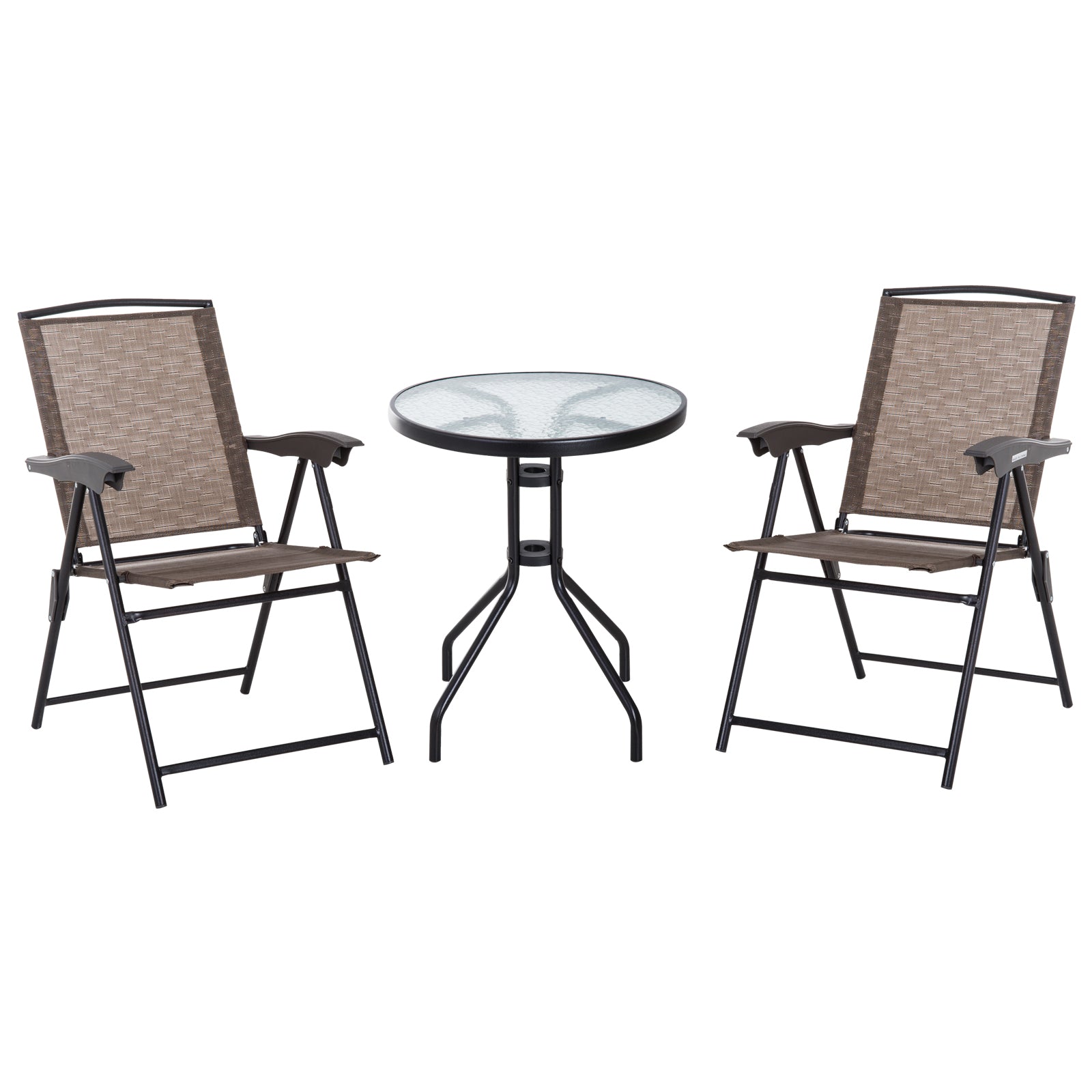 Coffee Table with 2 Chairs Furniture Set 3pcs Folding Adjustable Outdoor Textilene Brown - Borge' Group Limited