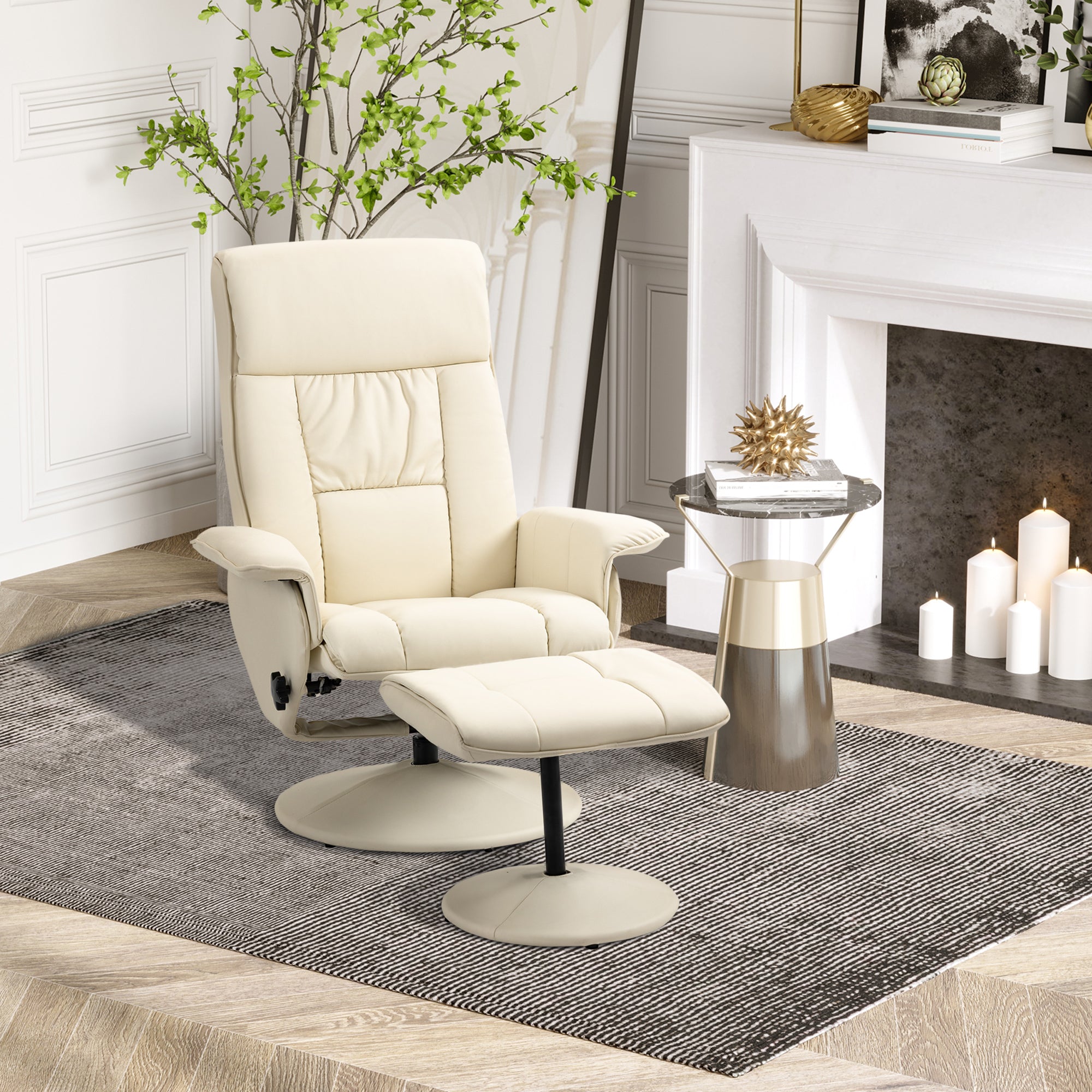 CREMA | Cream Armchair up to 135 ° with swivel seat and with footrests | 80x69x110cm - Borgè