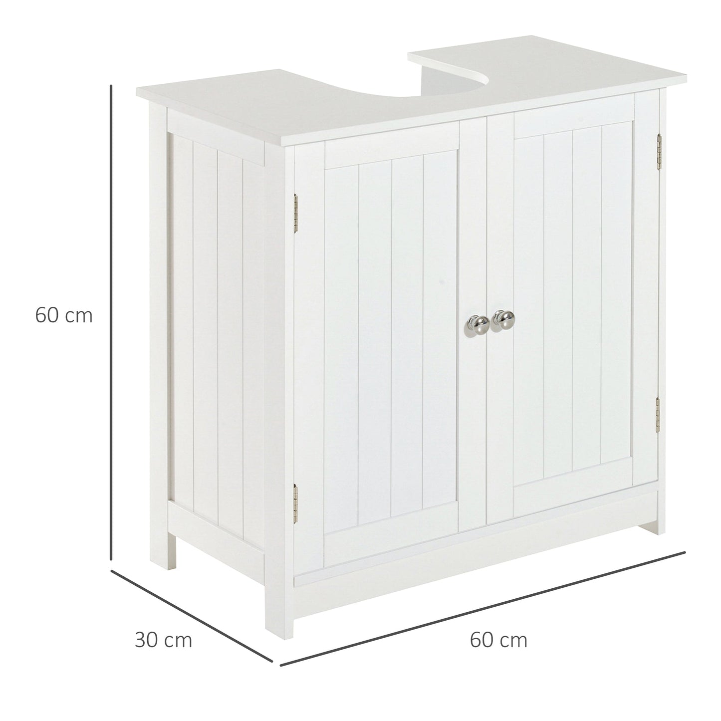 HOMCOM Under Sink Cabinet in MDF, White Bathroom Cabinet with 2 Doors (60x30x60cm) - Borgè