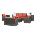 MANDOLINA | Brown 6 pcs Outdoor Rattan Furniture Set with orange cushions - Borge' Group Limited