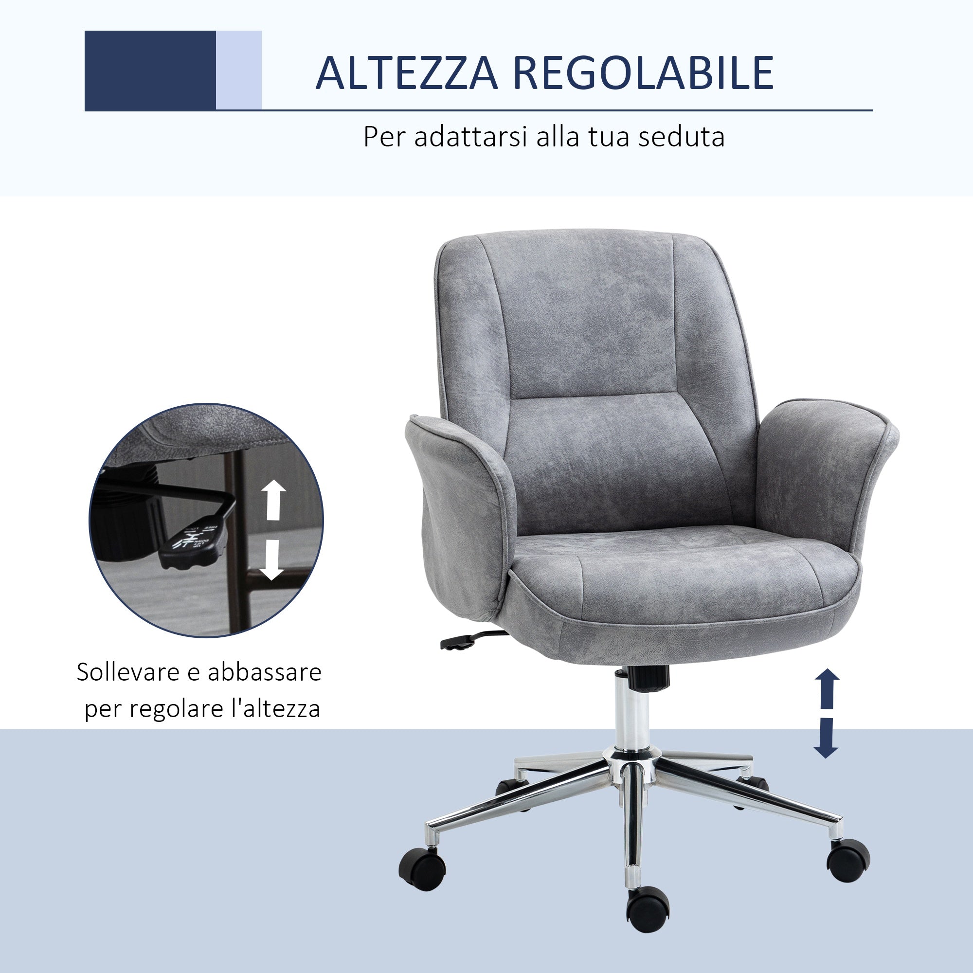 Ergonomic Office Chair Vesting Ergonomic Height Adjustable Microfiber coating, 67x69x92-102cm, clear Grey - Borgè