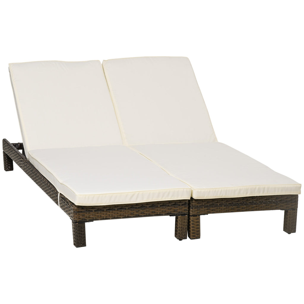 Set of 2 PE Rattan Sun Loungers with Cushion and Backrest 5 Reclining Positions, 196x60x22cm - Borge' Group Limited