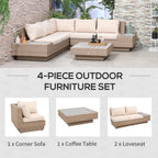 4-Piece Rattan Garden Set, Corner Sofa with Cushions and Coffee Tables, Black and Light Brown - Borge' Group Limited