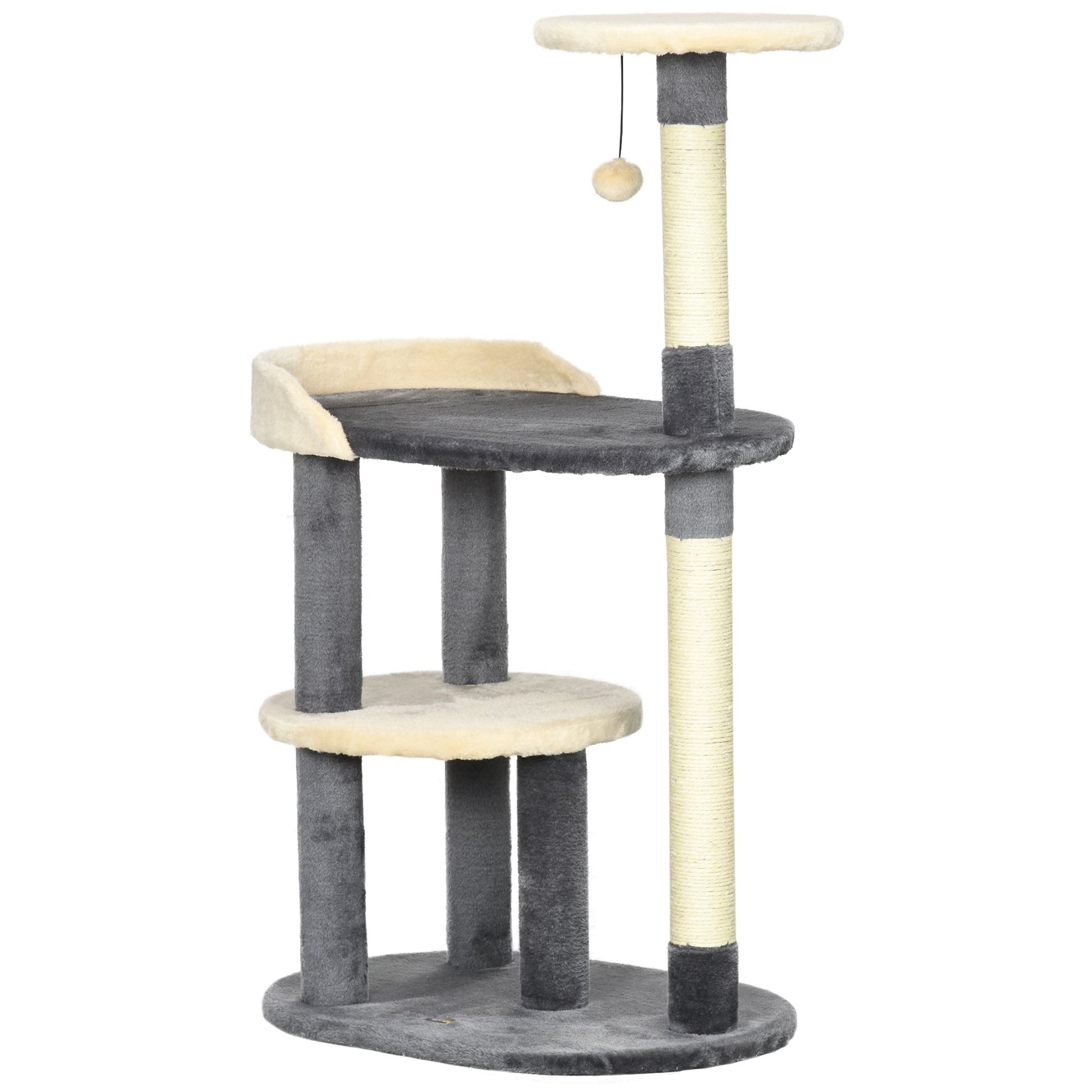 Cat Tree for cats with Scratch Pole with 3 leavels, height 105cm, Grey - Borgè