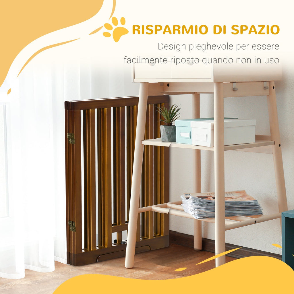 3 Panel Folding Dog Gate with Non-Slip Feet for Hallways, Stairs and Rooms, Pine Wood, 181x35x76 cm, Dark Brown - Borge' Group Limited