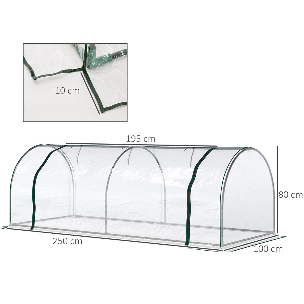 Oustunny Garden greenhouse with front zipper, steel and pvc doors, 250x100x80 cm - Borge' Group Limited