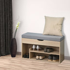 Scarpiera 2 in 1, wooden bench with padded seat and hidden compartment, for entry/input, 80 x 30 x 48cm - Borgè