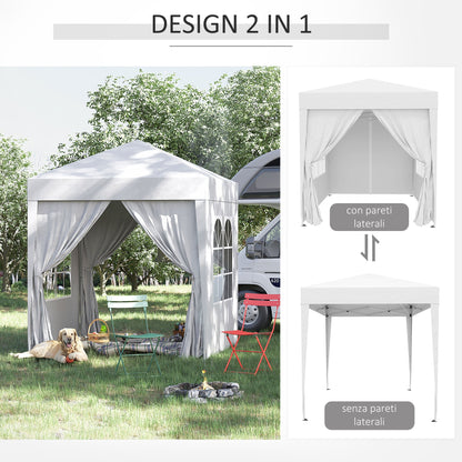 Outsunny folding gazebo pop up 2x2 m with 4 walls removable in polyester and steel, white