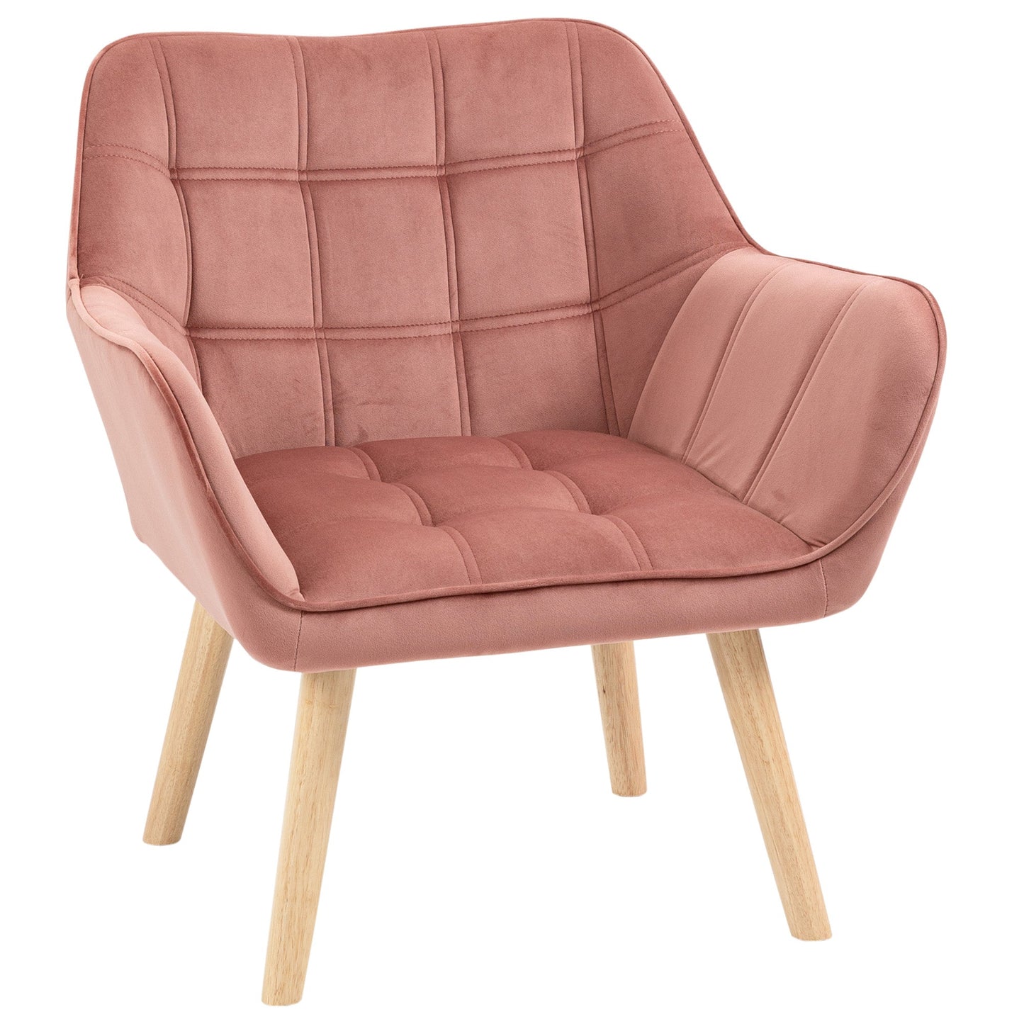 TROMSO | Nordic style armchair in wood and Pink velvet effect for living room or office | 68.5x61x72.5 cm - Borgè