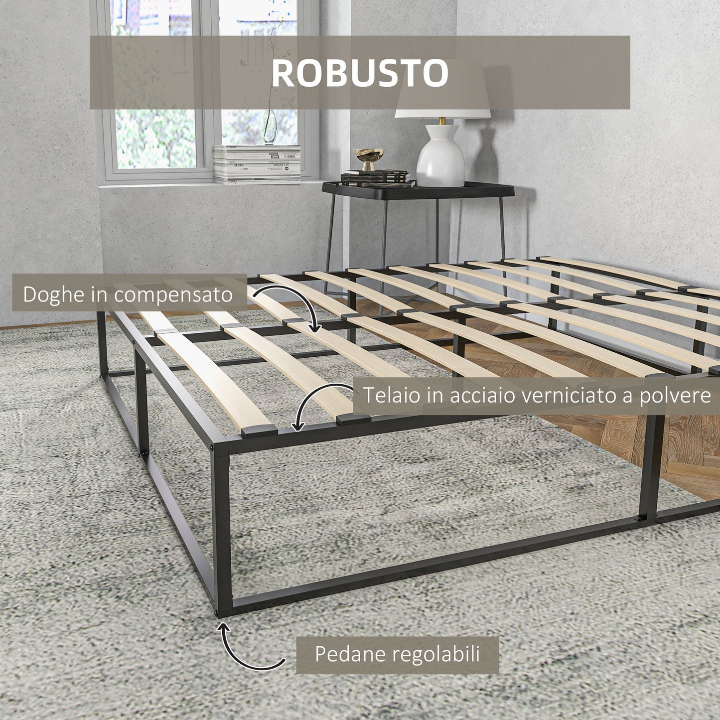 Homcom structure bed with compensated slats and lower container, 190x160x35cm, black and wooden color - Borgè