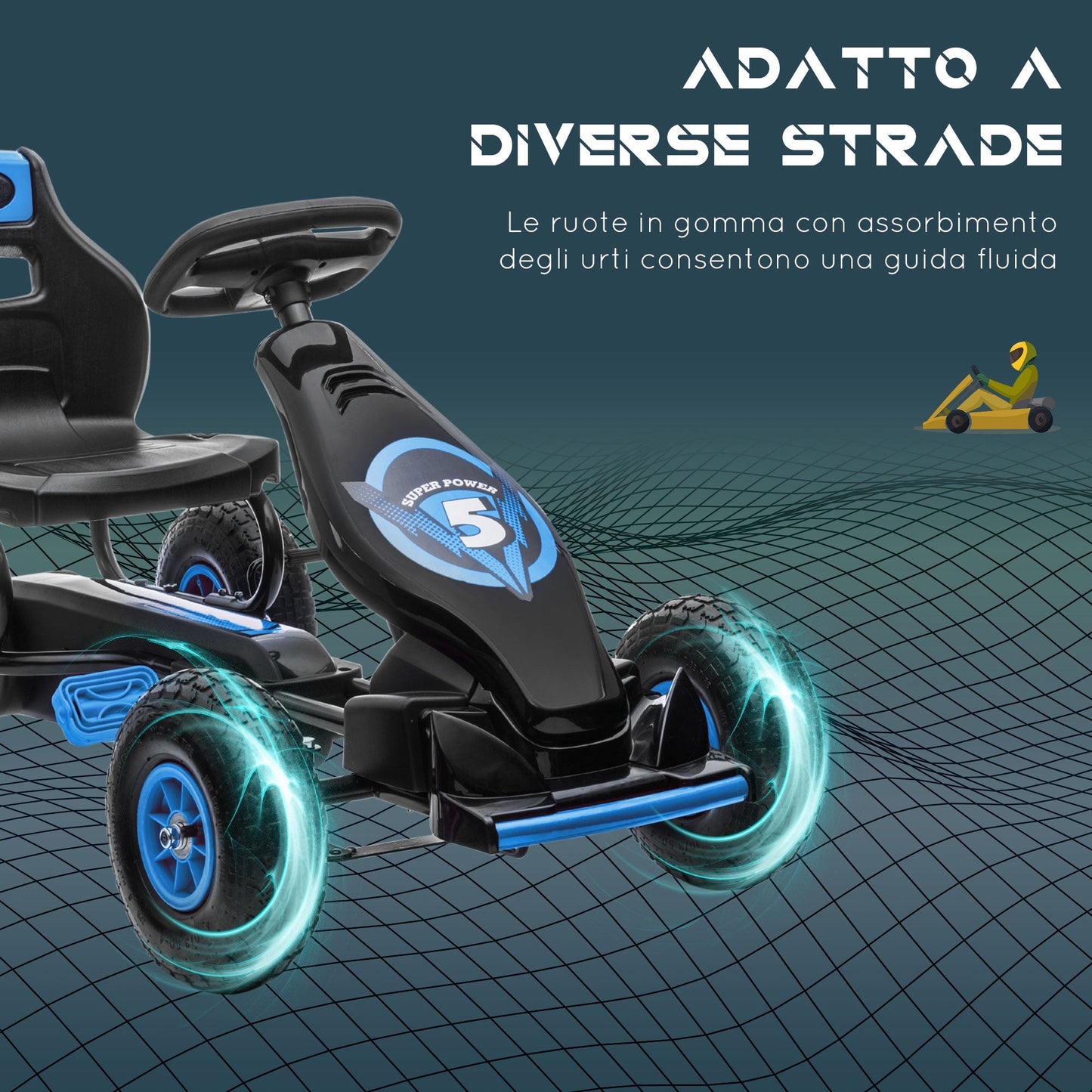 Pedal Go Kart for Children from 5-12 Years with Adjustable Seat and Inflatable Wheels, Blue - Borgè