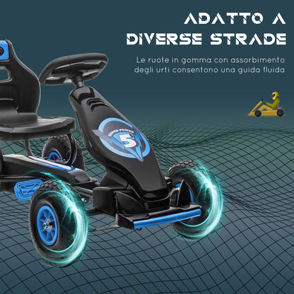 Pedal Go Kart for Children from 5-12 Years with Adjustable Seat and Inflatable Wheels, Blue - Borgè