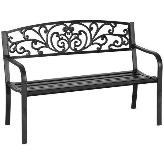 Outsunny metal garden bench with decorated back, 127x60x87cm - black - Borgè