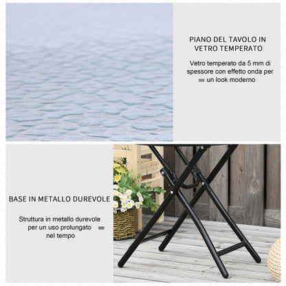 Outsunny Metal Folding Garden Table, small garden table with glass shelf and safety block, φ45x50cm black - Borgè