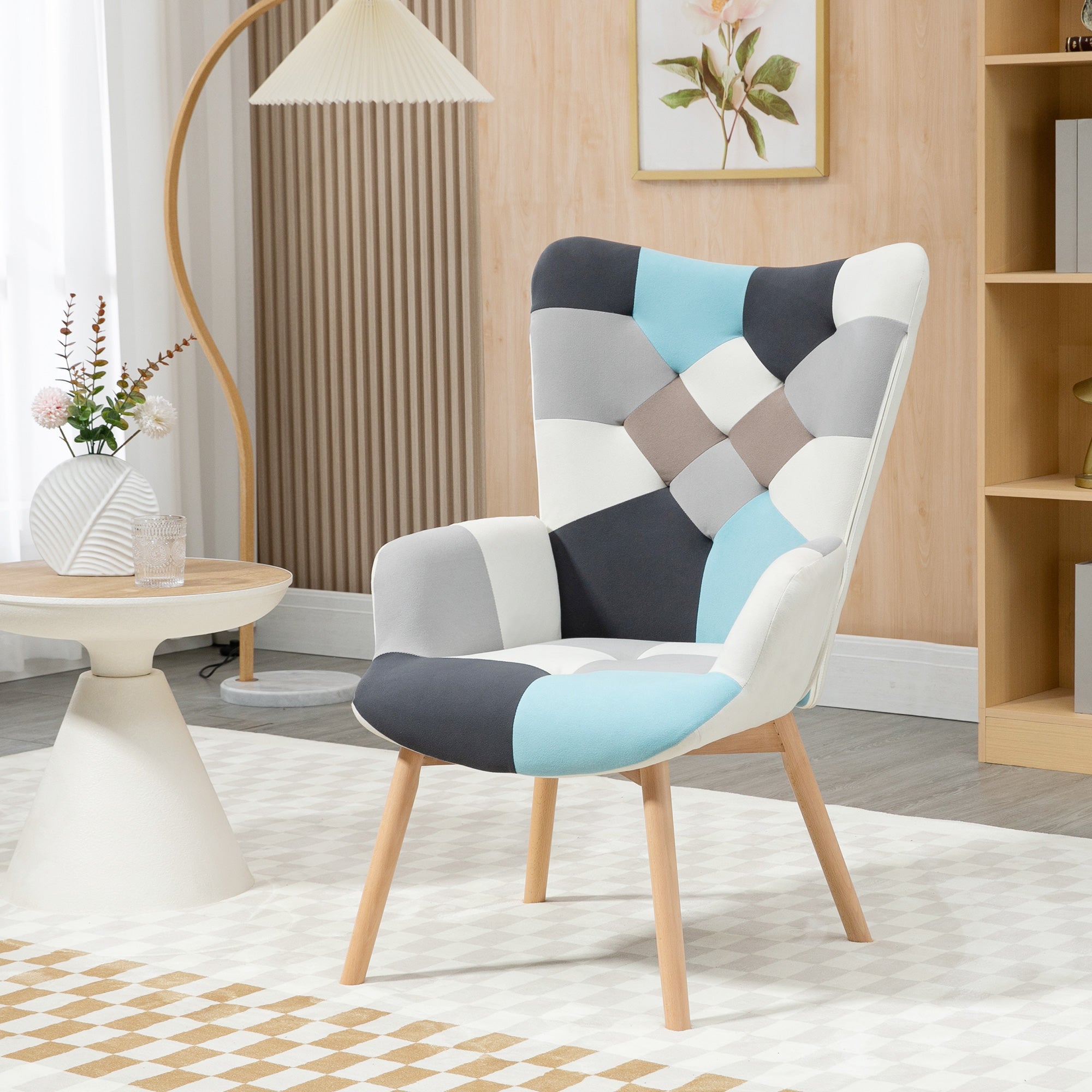 Homcom chamber armchair in quilted velvet and wooden legs, 66x76x98cm, multicolor - Borgè