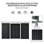 Garden Shed Tool Shed in Steel Sheet with Sliding Doors, 280x130x172cm, Grey-Black - Borge' Group Limited