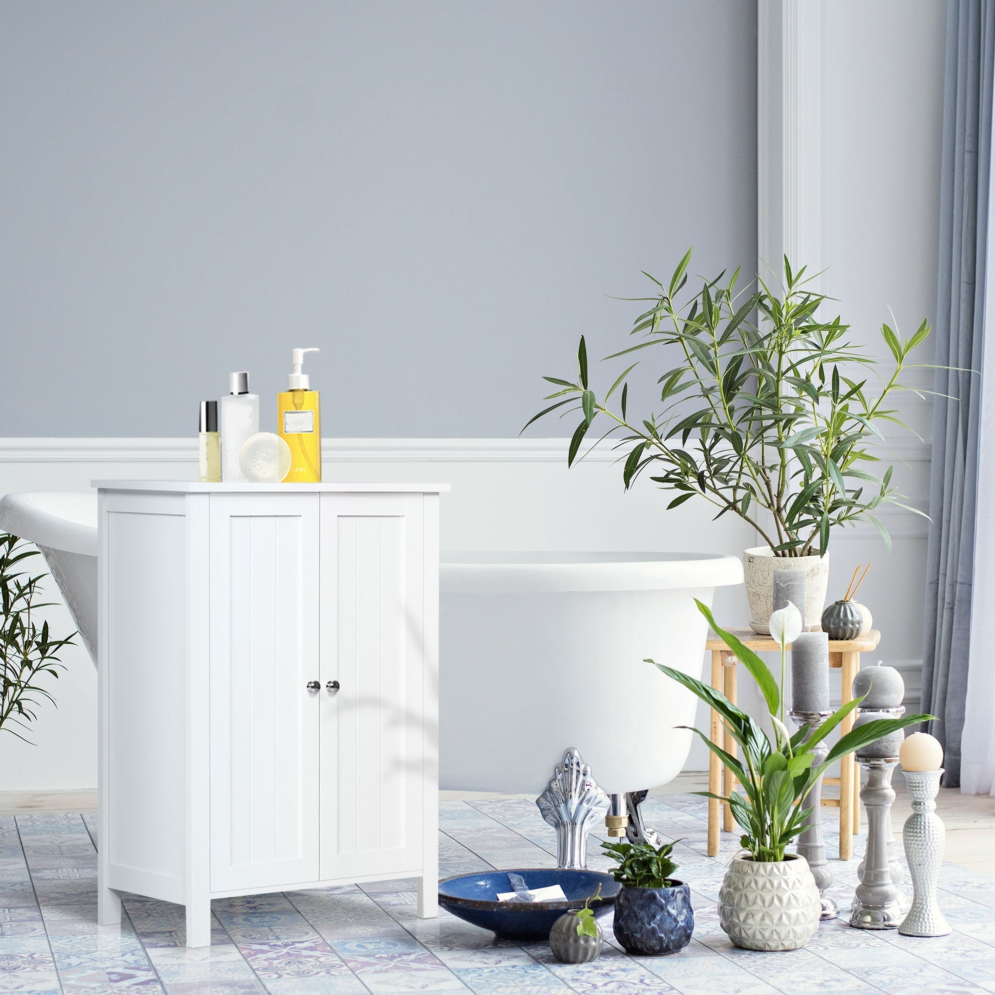 Kleankin Bathroom Cabinet two doors white 60 x 30 x 80cm - Borgè