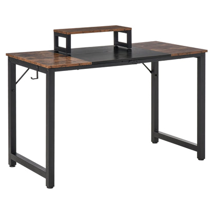 desk with support for black monitor-brown