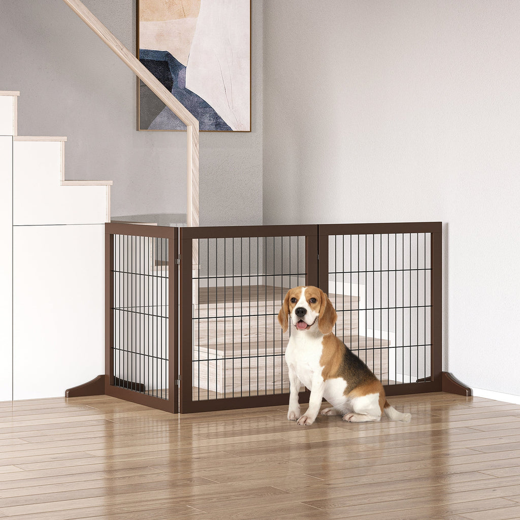 Folding and Adjustable Pet Gate in Pine Wood and Metal with Stable Base, for Dogs and Puppies, 185x36x71cm - Borge' Group Limited