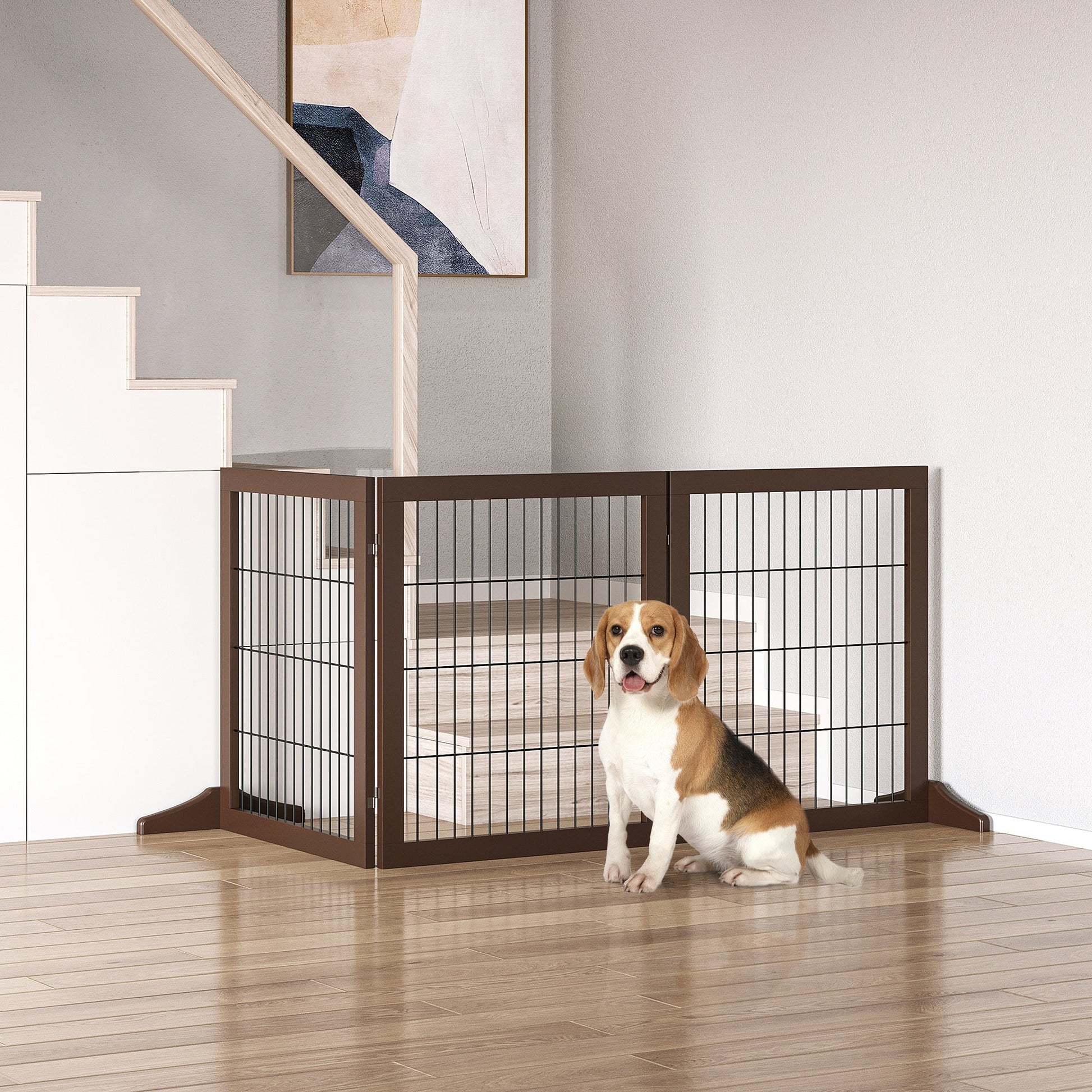 Pawhut folding and adjustable gate in pine wood and metal with stable base, for dogs and puppies, 185x36x71cm - Borgè