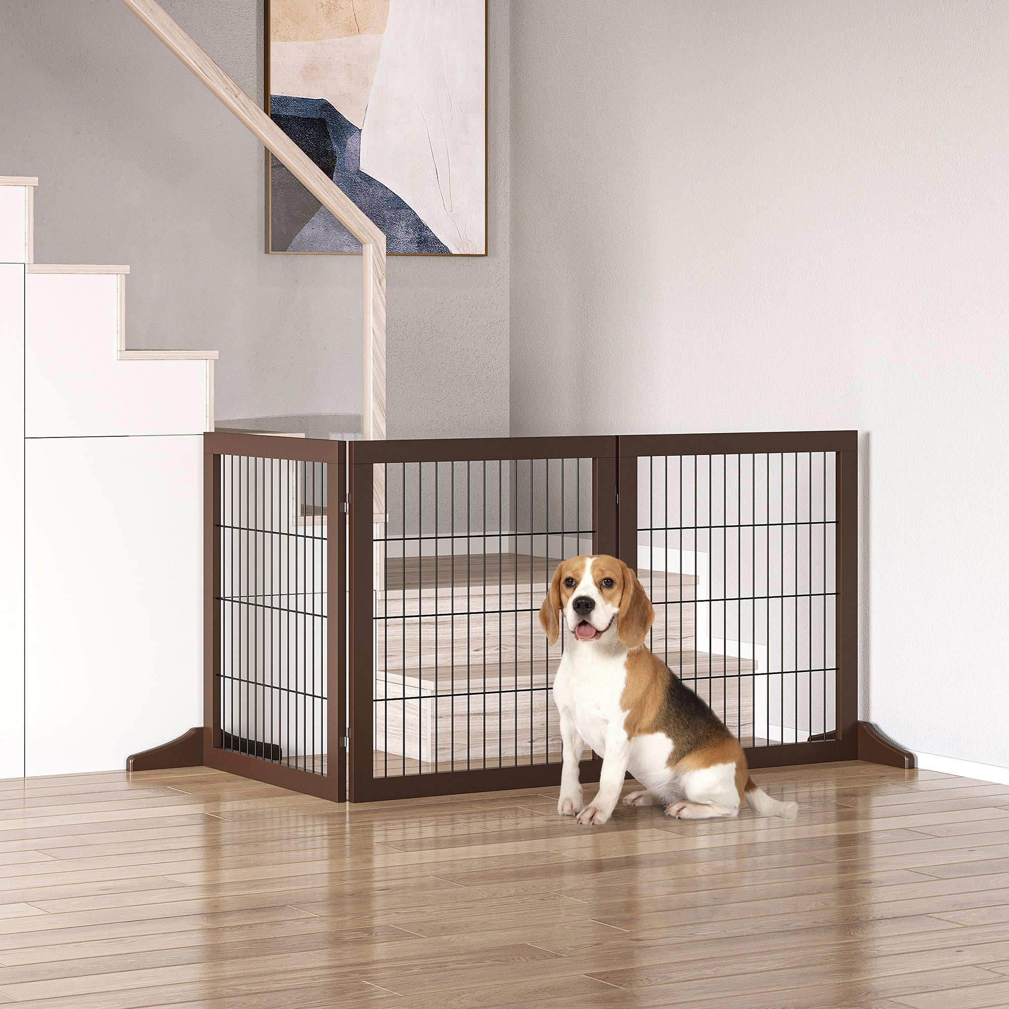 Folding and Adjustable Pet Gate in Pine Wood and Metal with Stable Base, for Dogs and Puppies, 185x36x71cm - Borge' Group Limited