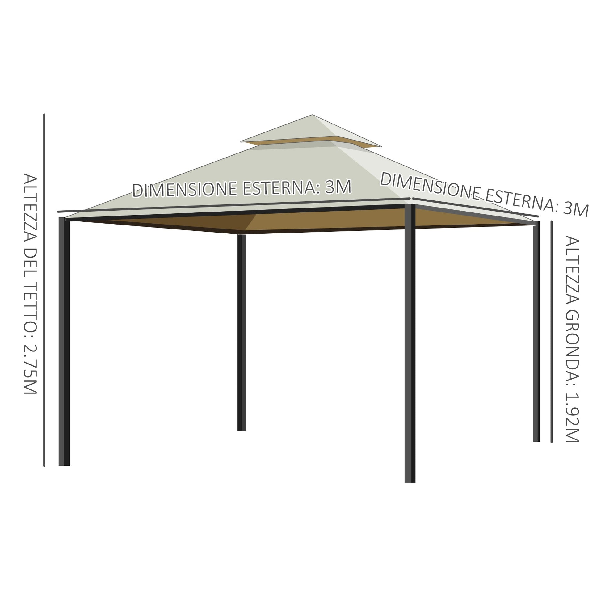 CAMI | 3x3m Beige Garden Gazebo - Borgè