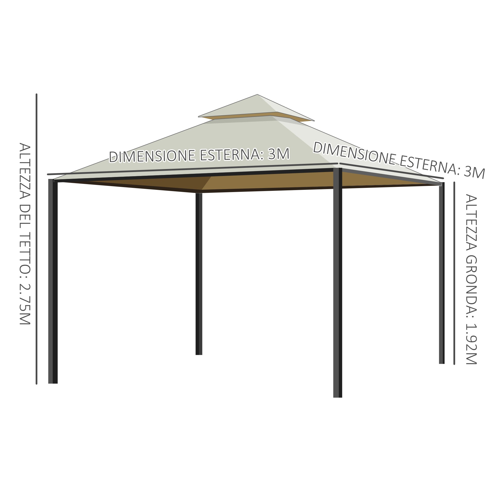 CAMI | 3x3m Beige Garden Gazebo - Borge' Group Limited