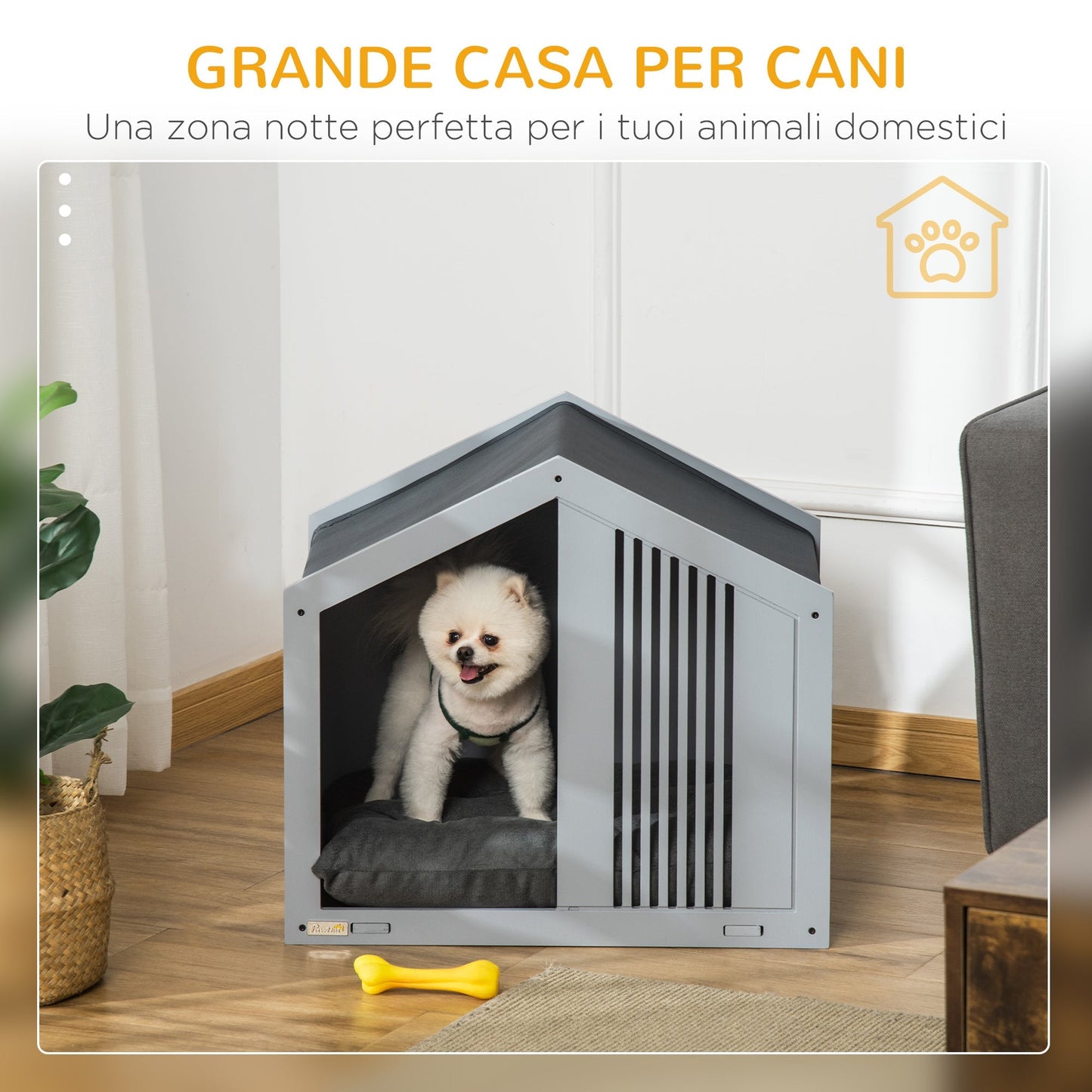 PAWHUT KNOW FOR DOGS A Fabric and Wood House, for animals up to 12kg, Grey - Borgè