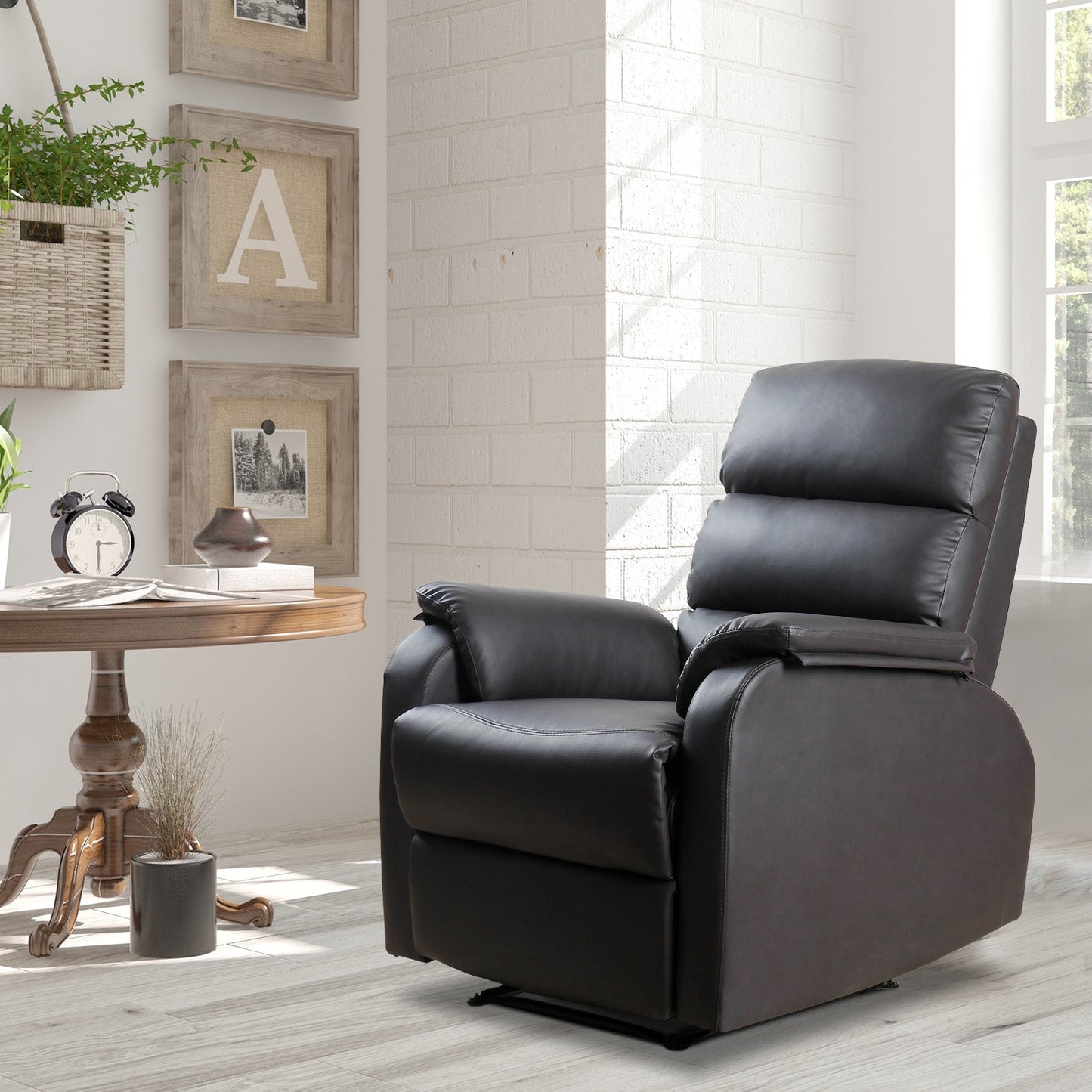 Relaxing Armchair For Interior, manually reclining with padded pillow, in the like and steel, 75x82x99 cm, brown - Borgè