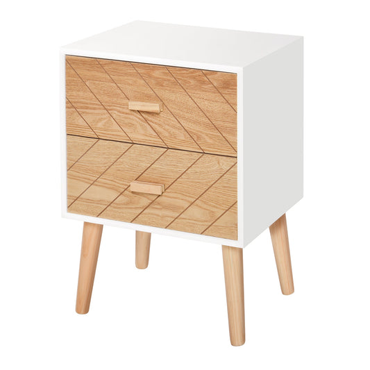 wooden bedside table 2 Scandinavian style drawers, white and wood, 40x30x55.5cm