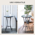 Round Metal Garden Coffee Table with Ceramic Top, Mosaic Design, Ф35.5x53.5cm, Blue - Borge' Group Limited