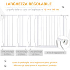 PAWHUT Safety gate for extendable dogs from 75-145cm, in steel and ABS - Borgè