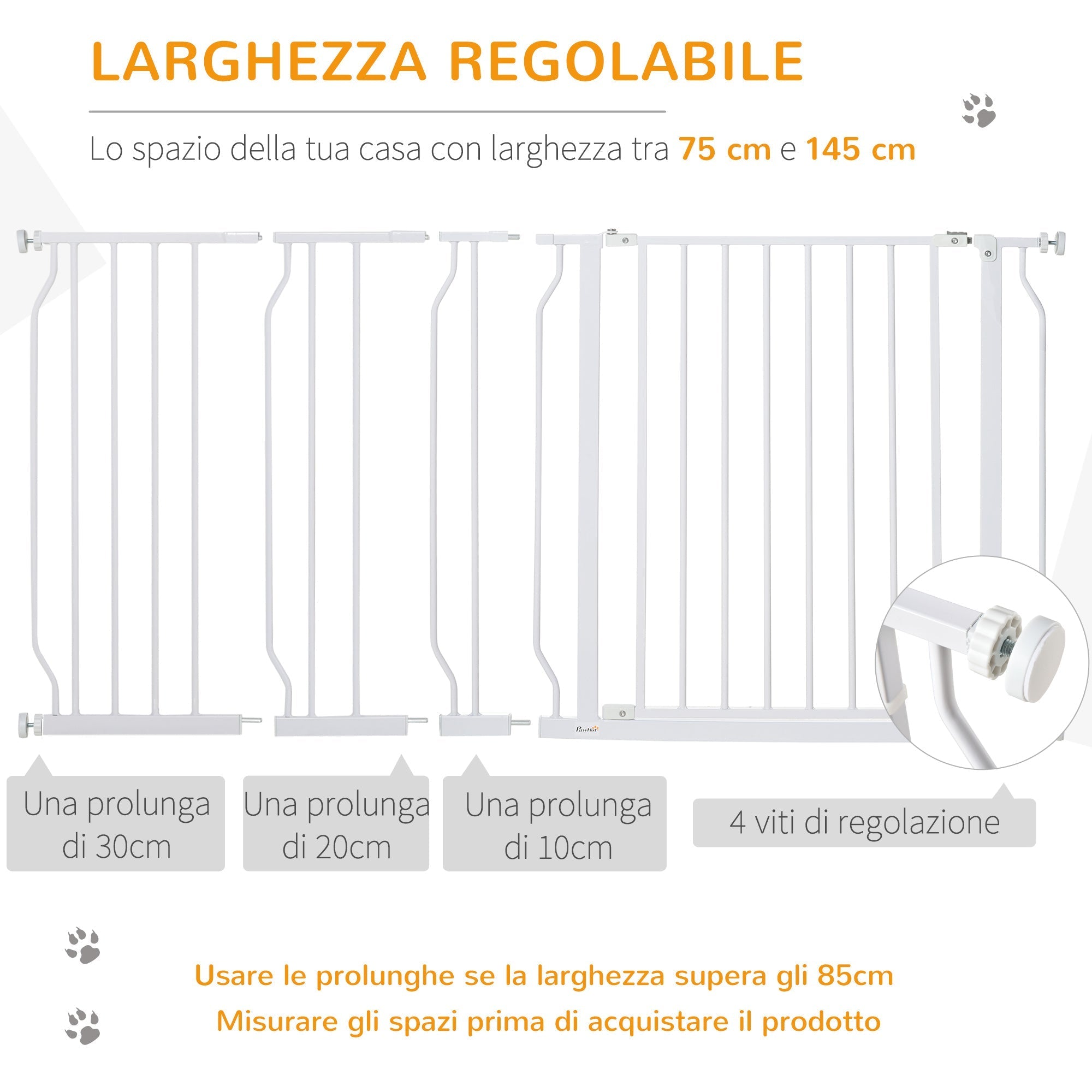 PAWHUT Safety gate for extendable dogs from 75-145cm, in steel and ABS - Borgè