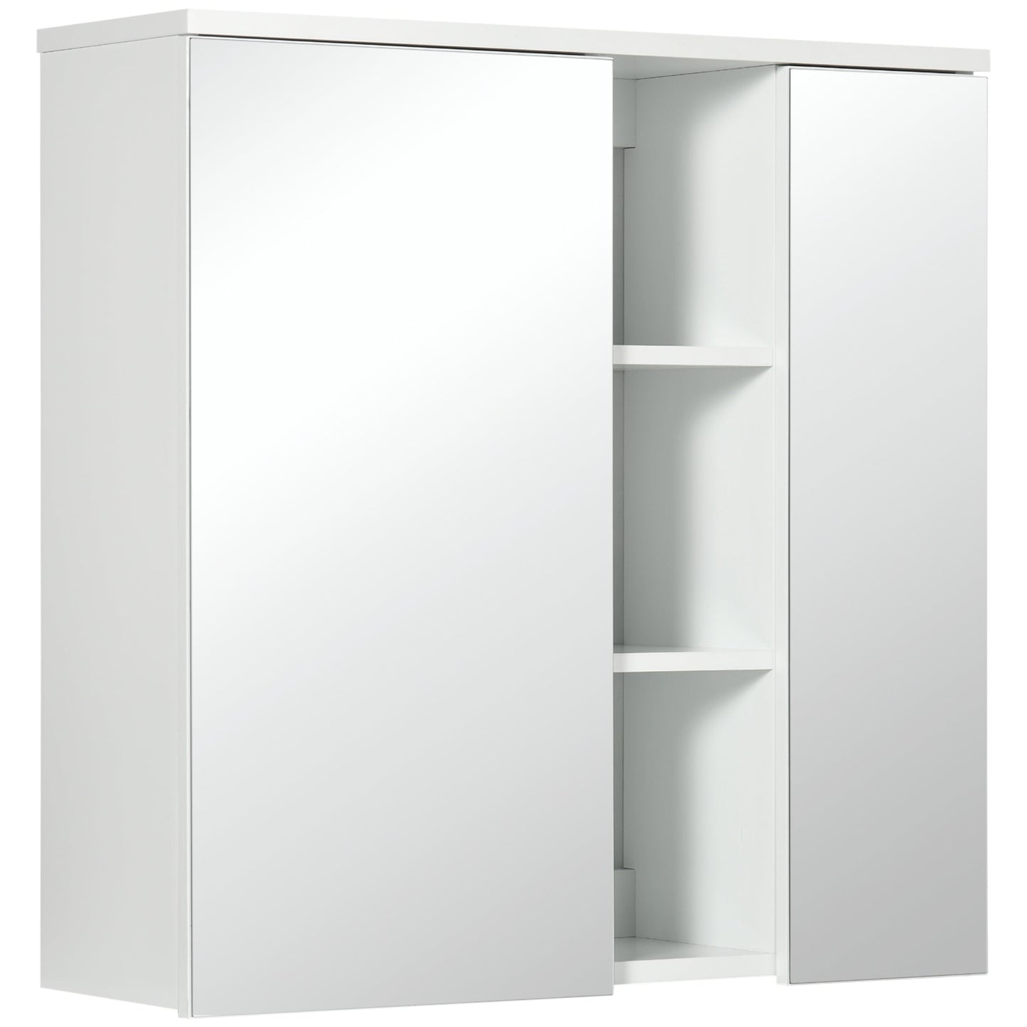 kleankin 2 -door bathroom mirror cabinet with open shelves and adjustable shelves, 60x20x61cm, white - Borgè