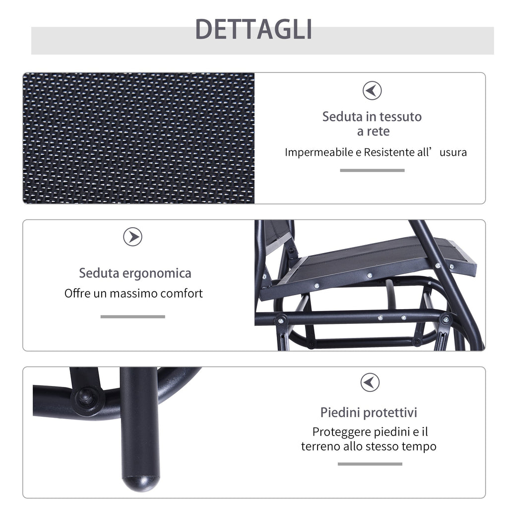 2-Seater Garden Swing Bench in Metal and Breathable Mesh Fabric, 120x70x85cm, Black - Borge' Group Limited