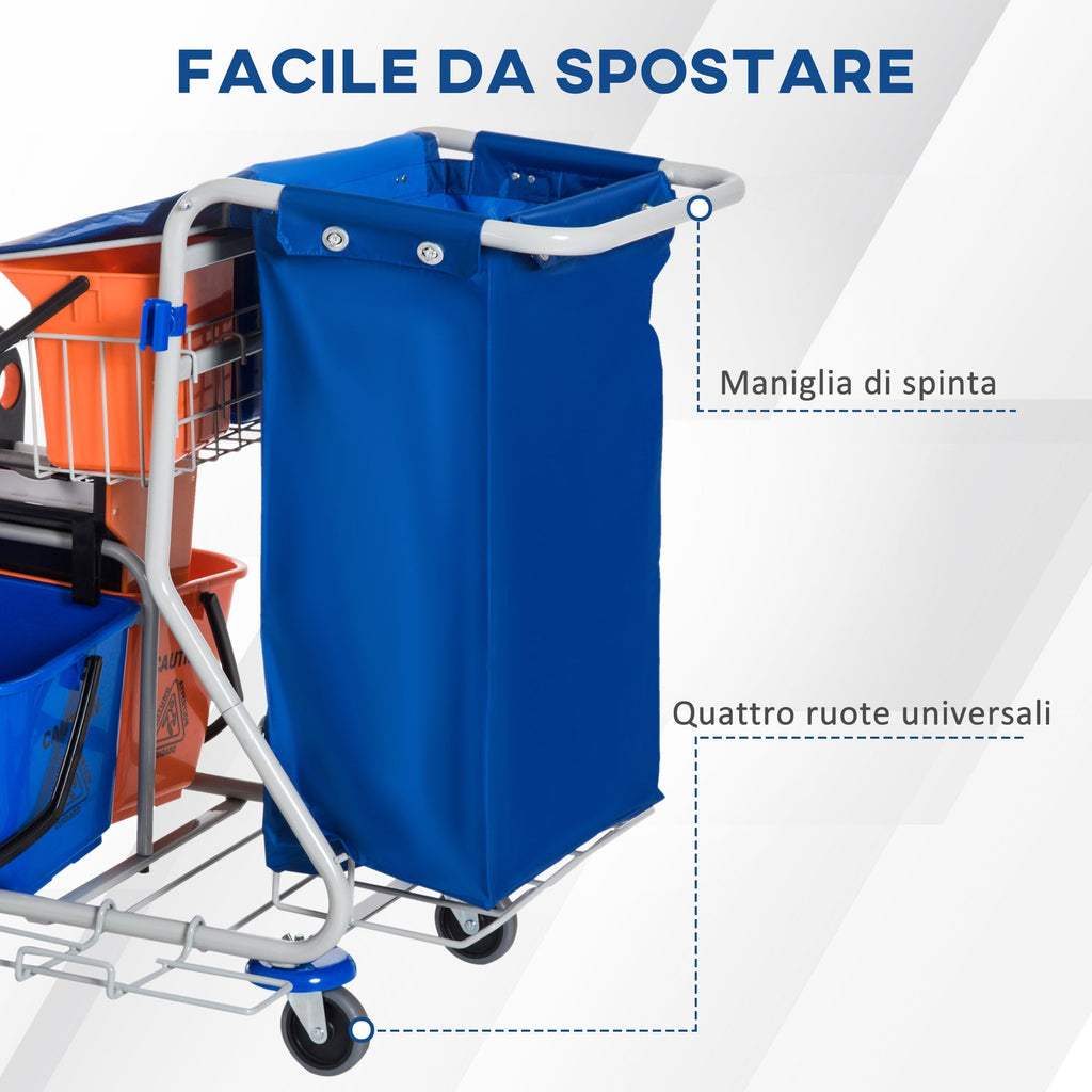Homcom professional cleaning trolley with 4 buckets 18L/6l blue and orange - Borgè