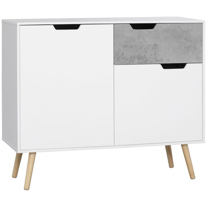 Mobile from the living room with 2 2 -door lockers and drawer in chipboard and pine, 98x39x81.5 cm, Grey and white - Borgè