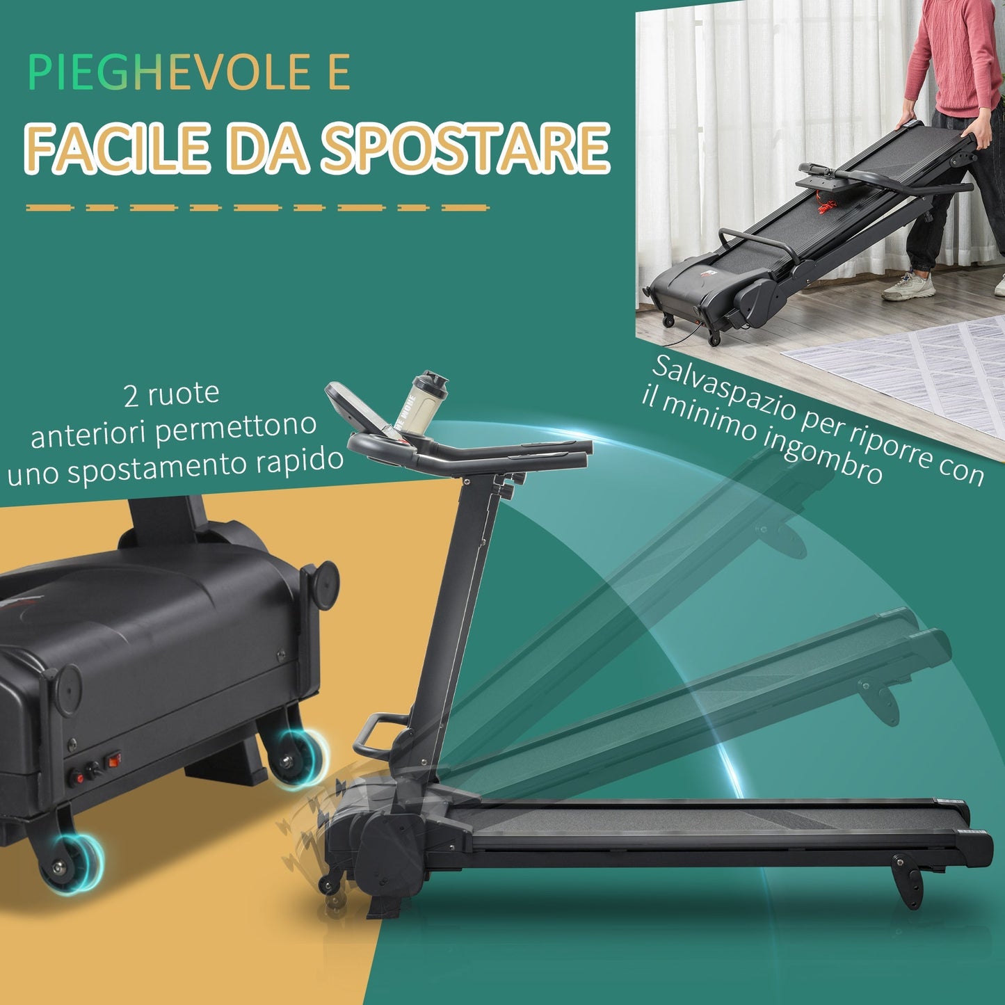 Folding Treadmill 14km/h with 5 Programs and USB - Borgè