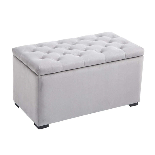 Store Bench Multiuse storage with 2 velvet pouf stools, pearl Grey