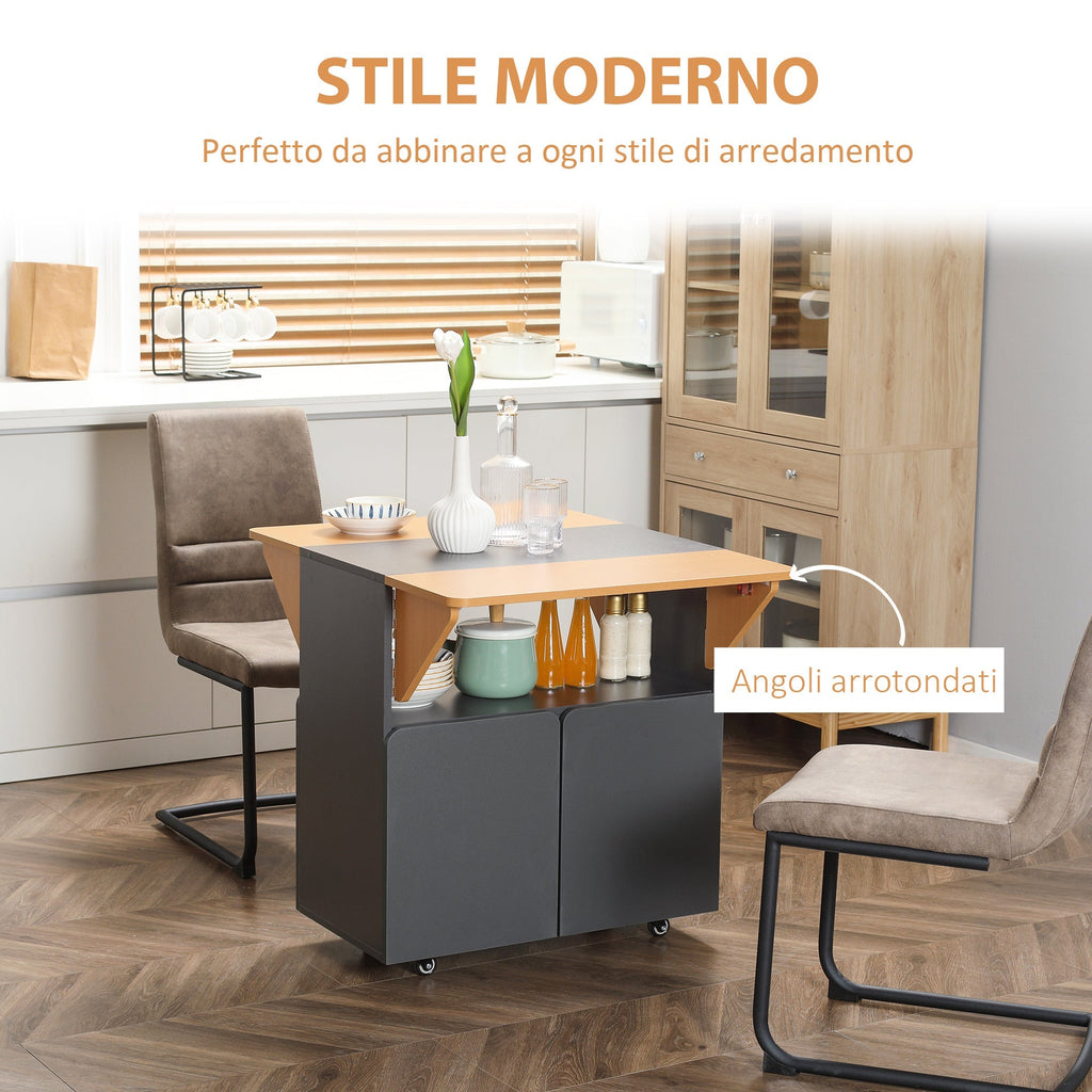 Homcom Folding table saving for 4 people max with 4 wheels, hidden shelf and locker with doors, 70x83x75 cm - Borgè