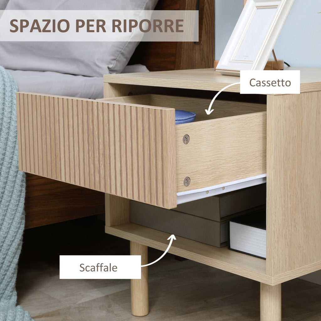 modern bedside table with drawer and open shelf in chipboard, 47x47x50 cm, wood color - Borgè