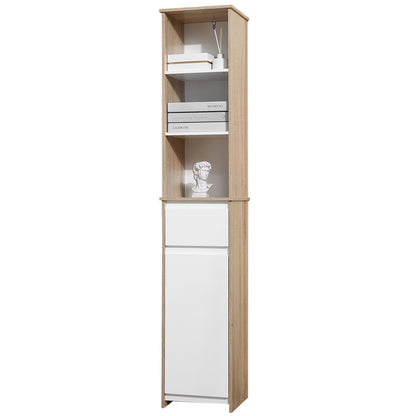 Kleankin Bathroom shelf with wooden saving shelves - White - Borgè