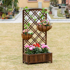 Outsunny Outdoor Fioriera with wooden grill for climbing plants, 60x30x122.5 cm, brown - Borgè