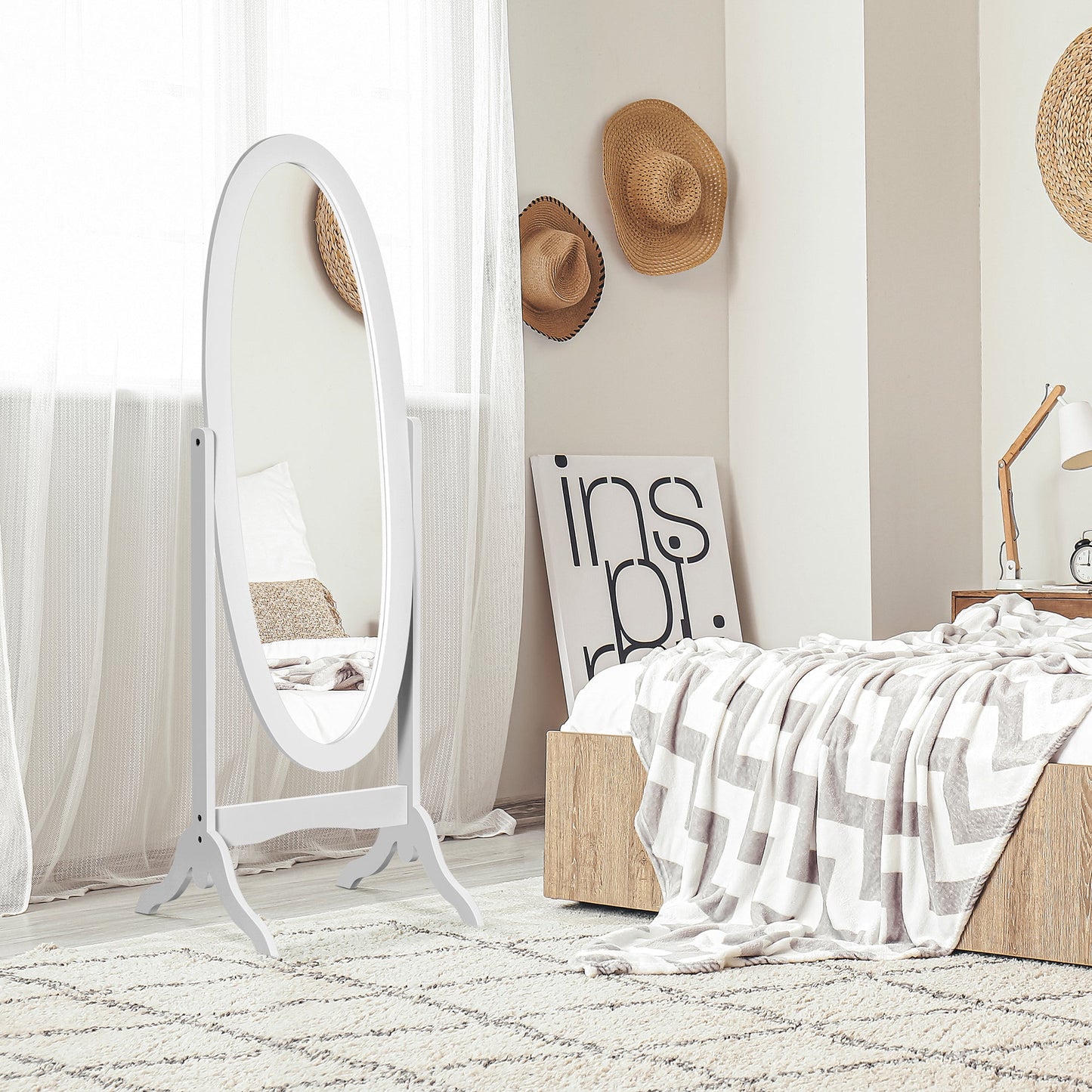 mirror from the ground to full figure with adjustable inclination, self -supporting mirror - white - Borgè