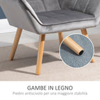 TROMSO | Nordic style armchair in wood and Grey velvet effect for living room or office | 64x62x72.5 cm - Borgè