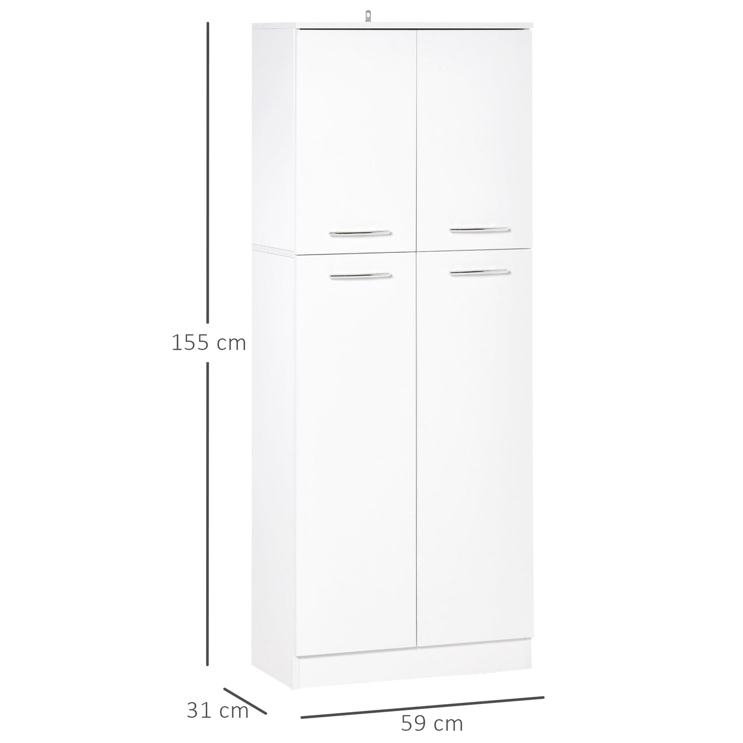 Multipurpose Pantry Cabinet with 2 Cabinets and Adjustable Shelves, MDF, 59x31x155cm, White - Borgè